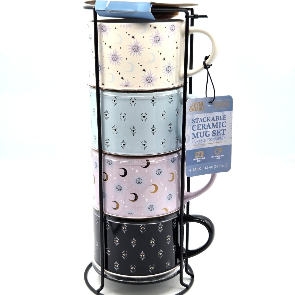 Thyme‎ & Table Stackable Ceramic Coffee Mug, 11 fl oz, 4-Pack BRAND NEW
